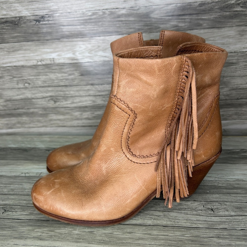 Sam Edelman Louie Leather Fringe Ankle Boots Womens 8.5‎ Western Cowgirl